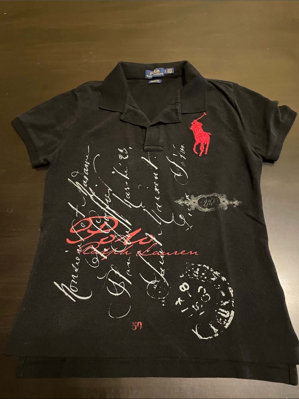 Polo Ralph Lauren Black Graphic Polo with Red Logo